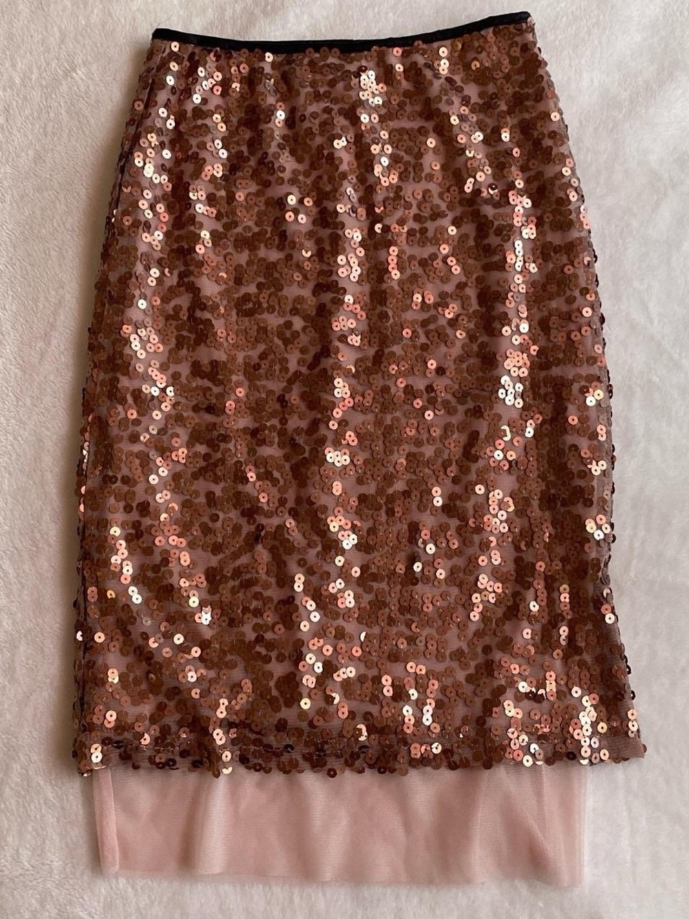 Bar III - NWT Sequined Rose Gold copper Pencil Skirt with mesh trim detail
